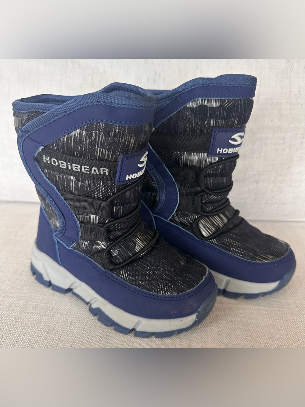 HOBIBEAR Kids Navy Black Winter Snow Boots Velcro Fleece Lined